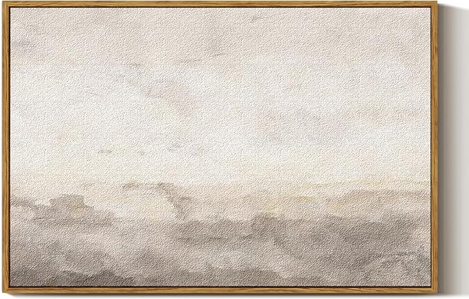 ARPEOTCY Large Framed Canvas Wall Art, 24x36 Inch, Modern Minimalist Abstract Art Prints, Contemporary Neutral Beige Decor for Living Room Hallway Bedroom Fireplace, Sandstone Textured Decor