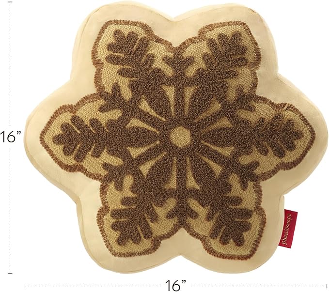 Phantoscope Merry Christmas Snowflake Shaped Throw Pillow, Velvet Xmas Embroidered Snowflake Pillow Decorative Christmas Cushion Pillow for Couch Living Room Bed, Brown, 16 x 16 inches