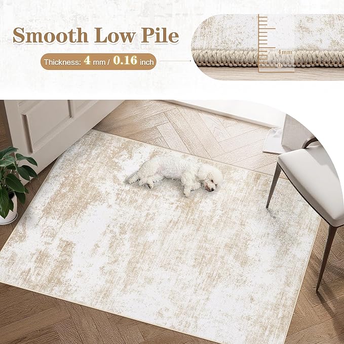 6x9 Area Rugs for Living Room: Washable Modern Abstract Rug Large Soft Non Slip Rug Indoor Low Pile Carpet for Bedroom Dining Room Home - Beige