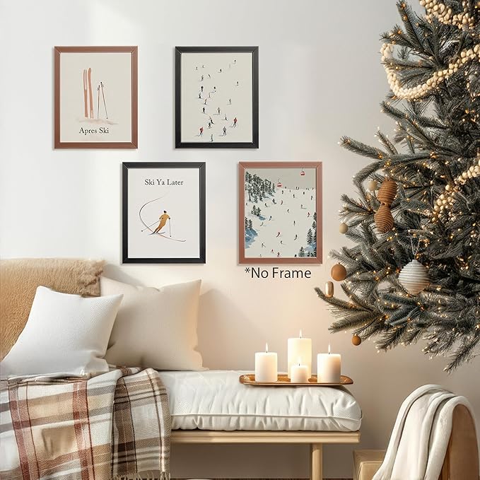 AEHIE Ski Ya Later Winter Snowboard Wall Art Poster Prints for Home Bedroom Living Room Office, Winter Christmas Ski Lift Decor, Winter Snowboard Ski Lift Wall Art Unframed 4pcs 8x10inch