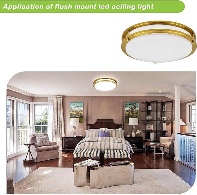 hykolity 13 inch Flush Mount LED Ceiling Light Fixture, 2700K/3000K/3500K/4000K/5000K Adjustable Ceiling Lights, Gold Saturn Dimmable Lighting for Hallway Bathroom or Kitchen ETL Listed 2Pack