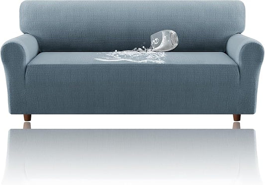 H.VERSAILTEX Jacquard Sofa Slipcover with Waterproof Seat Furniture Protector 1 Piece Stretch Sofa Covers with Elastic Bottom for Kids, Pets, Dog(Sofa, Stone Blue)