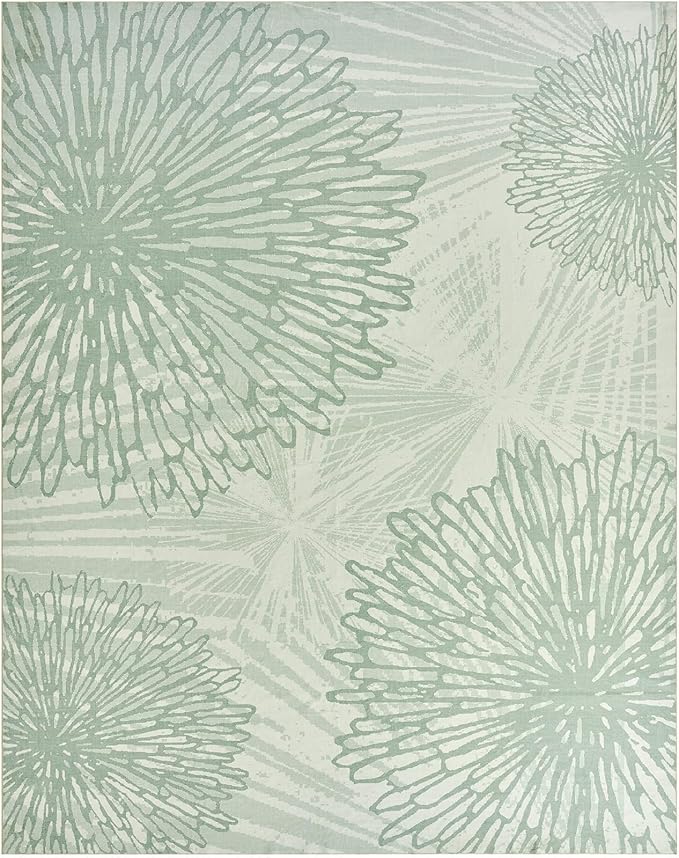 WITSHOCK 10x12 Washable Rug for Living Room,Modern Floral Distress Print Pattern Area Rugs,Stain Resistant with Non Slip Backing Carpet for Dining Room,Bedroom & Home Decor,Green/Light Green