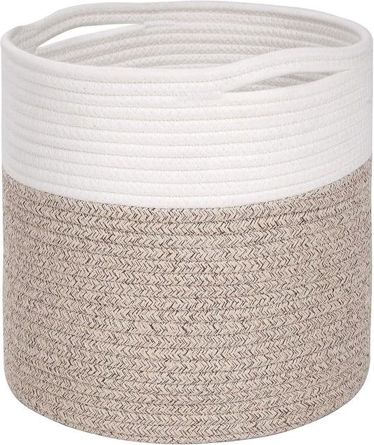 MINTWOOD Design 11 x 11 Inches Cotton Rope Basket for Flower Pot and Indoor Floor Planters, Decorative Round Woven Plant Pot Basket, Planter Covers, Small Dog Toy Storage Baskets, Light Brown