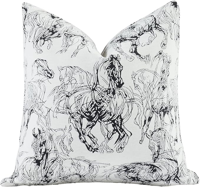 New 20x20'' inches Throw Pillow Cushion Covers - Black Horse Chenille Jacquard Embroidery Luxury Modern Style Couch Sofa Bed Pillow Cover for Living Room Bedroom
