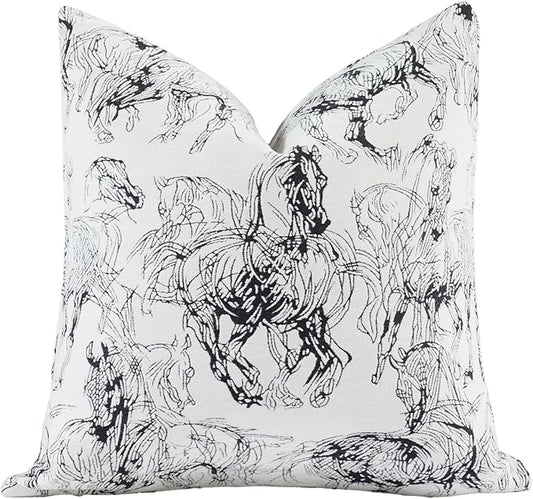 New 20x20'' inches Throw Pillow Cushion Covers - Black Horse Chenille Jacquard Embroidery Luxury Modern Style Couch Sofa Bed Pillow Cover for Living Room Bedroom