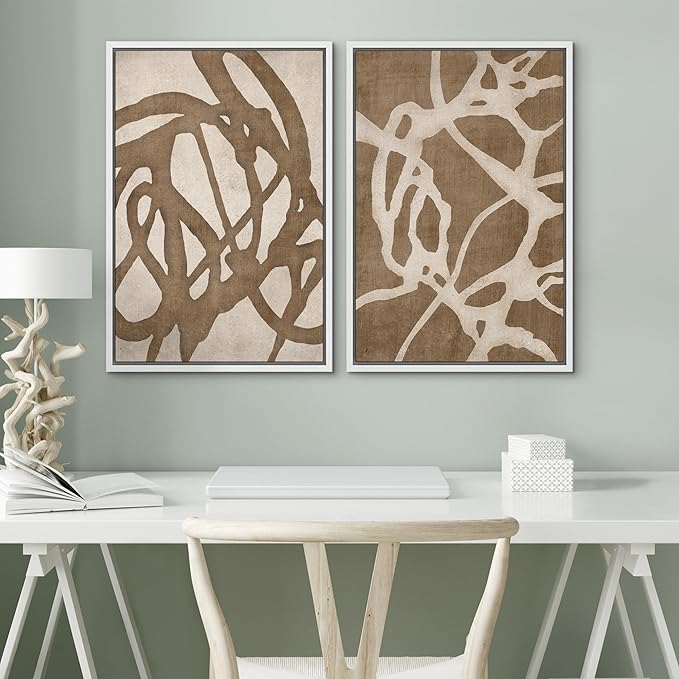 SIGNWIN Framed Canvas Print Wall Art Set Natural Flow Abstract Earth Tone Organic Shapes Cozy Neutral Minimal Decorative Nordic Zen Bohemian for Living Room, Bedroom, Office - 16"x24"x2 White