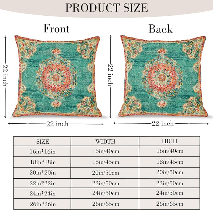 Boho Throw Pillow Covers 22x22 inch Set of 2,Boho Vintage Carpet Pattern Antique Ethnic Decor Double Sided Pattern Cushion Cover Soft Pillow Case Living Sofa Room Bed Square Pillow Cover