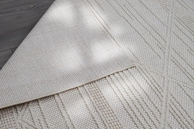 CAMILSON Micro Loop Rug 4x6 Modern Luxury Geometric Pattern Area Rugs Soft High and Low Pile Stain Resistant Easy-Cleaning Non-Shedding for Living Room Office Indoor Carpet (4 x 6 / White)