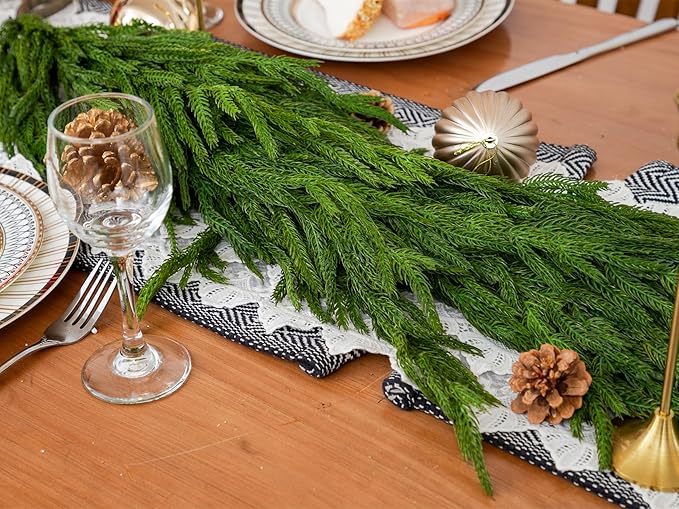 72" Norfolk Pine Garland Real Touch Christmas Garland Faux Cedar Garland Christmas Greenery for Mantle Stairs Table Fireplace Wall Xmas Indoor Outdoor Christmas Decor Holiday Decorations