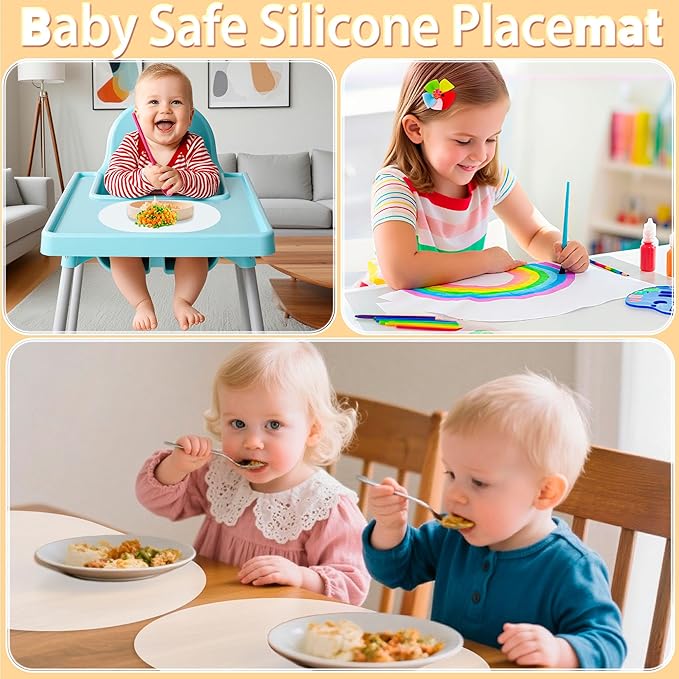 Oval Silicone Placemat Set of 4,Heat Resistant Placemats, Silicone Table Mats,Non-Slip Dining Mat for Home,Waterproof Easy Clean Kids Placemats,17"x12" LSR Translucent (4Pcs, White)