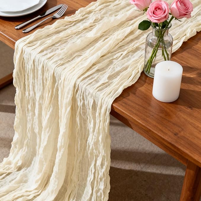 20 Pack Beige Cheesecloth Table Runners 35 x 71 Inch – Rustic Boho Gauze Table Runner for Wedding Arch, Party Decoration, Bridal Shower, Reception, Farmhouse Dining Decor