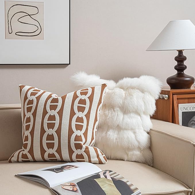 2025 New 22x22'' inches Throw Pillow Cushion Covers - Pignose Horseshoe Orange Color Chenille Jacquard Embroidery Luxury Modern Style Couch Sofa Bed Pillow Cover for Living Room Bedroom