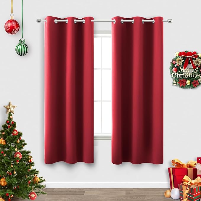 KOUFALL Red Blackout Curtains 72 Inches Long for Living Room,Decorative Christmas Home Movie Theater Curtains for Kids Bedroom