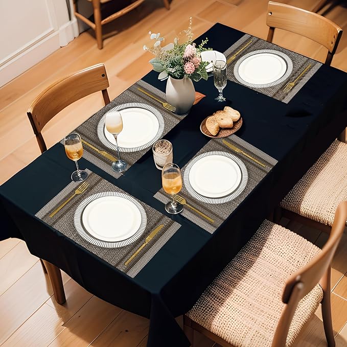 FAVE Placemats Set of 6 Brown Placemat Woven with Silver Thread Vinyl Placemats Heat Resistant Table Mats Set of 6 High Texture Place Mats for Kitchen Table(Brown)