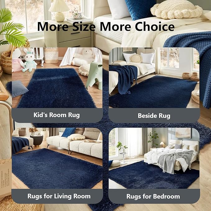 Floralux 5x7 Rugs for Living Room, Dark Blue, Soft Fluffy Area Rug for Bedroom, Upgraded Anti-Skid Plush Carpet for Kid's Room, Teens Dorm, Nursery, Home Decor Aesthetic
