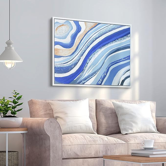 Empire Art Direct Abstract Wall Art Textured Hand Painted Canvas by Martin Edwards, White Frame, 40" x 30", Blue Elixer