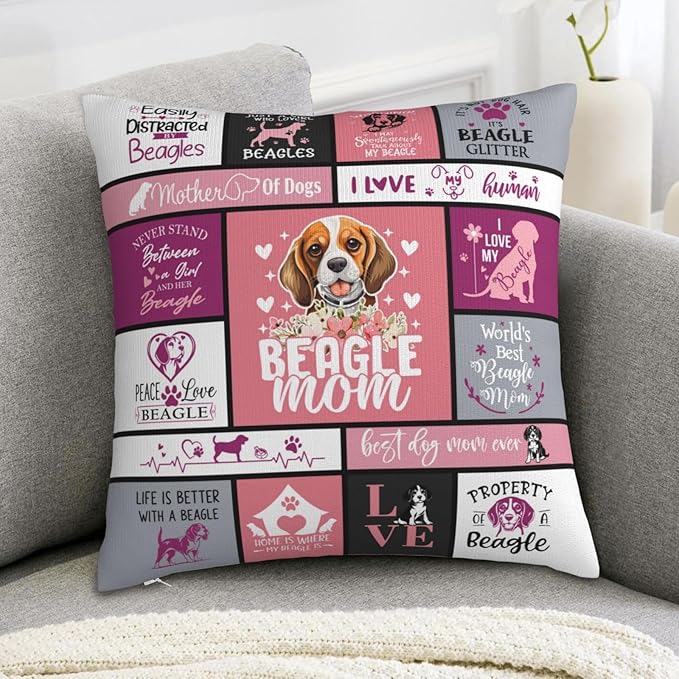 Christmas Beagle Gifts for Women, Funny Beagle Themed Gifts for Beagles Lovers, Best Beagles Mom Gift for Christmas, Xmas, Dog Mom Gift for Beagle's Owner Throw Pillow Cover 18x18 Inches