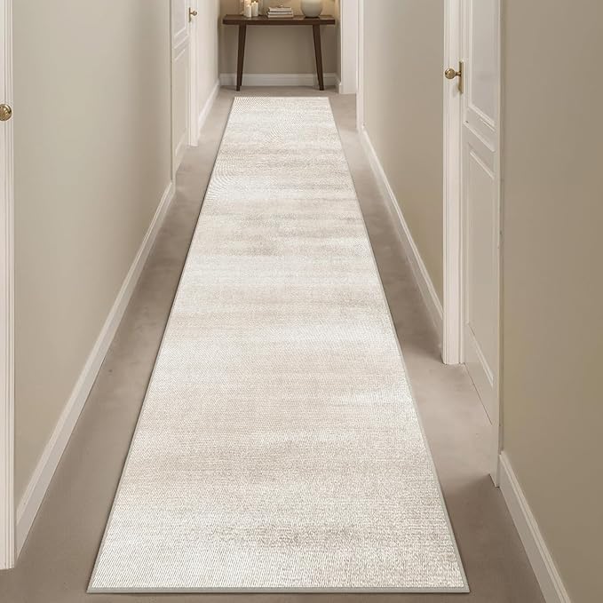 Enkor Runner Rugs for Hallway, 2x10 Washable Soft Non Slip Abstract Rugs for Kitchen, Modern Mat for Entryway Living Room Bedroom Beige & White