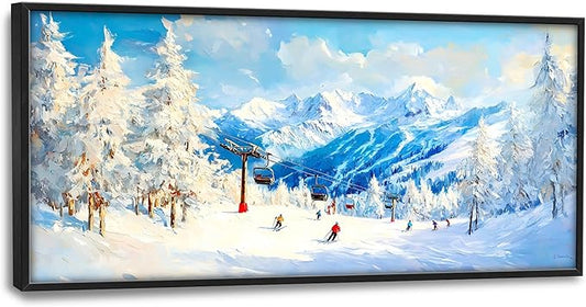 Snow Mountain Large Wall Art Ski Framed Wall Decor for Living Room, Mountains Pictures Oversized Canvas Print Painting Modern Extra Large Framed Artwork for Bedroom Office Home Decor 60"x30"