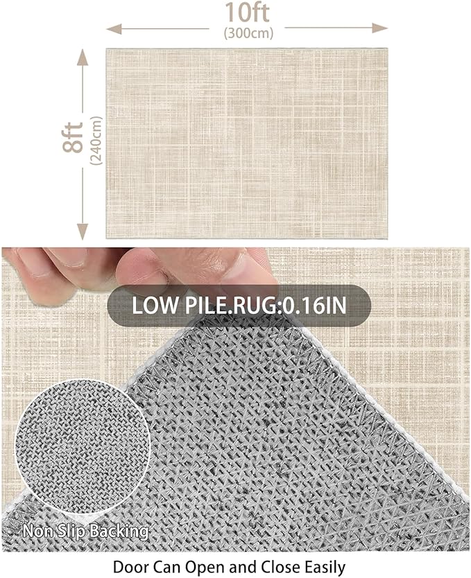 Enkor Area Rugs 8x10 Washable Non Slip Abstract Soft Rugs for Living Room Bedroom, Modern Mat for Kitchen Entryway Beige Grid