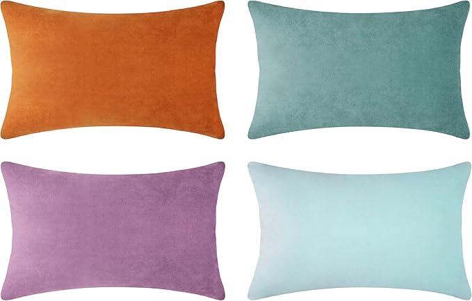 MONDAY MOOSE Decorative Throw Pillow Covers Cushion Cases, Set of 4 Soft Velvet Modern Designs, Mix and Match for Home Decor, Pillow Inserts Not Included (12x20 inch, Purple/Teal)