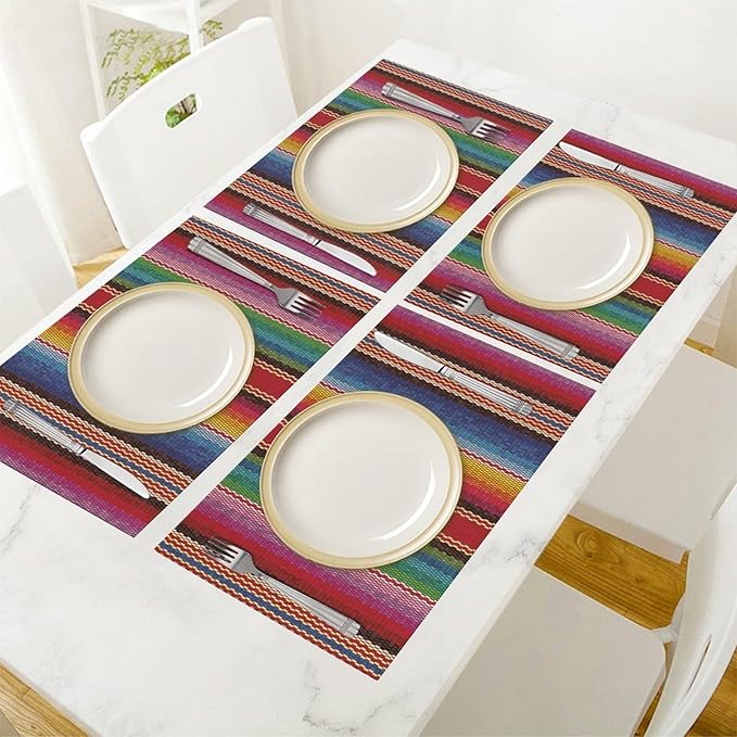 Mexican Placemat Set of 6, 12x18 Inch Colorful Mexico Fiesta Talavera Cinco de Mayo Dia De Los Muertos Day Native Art Coffee Vintage Table Mats for Outdoor Kitchen Dining Table Decoration