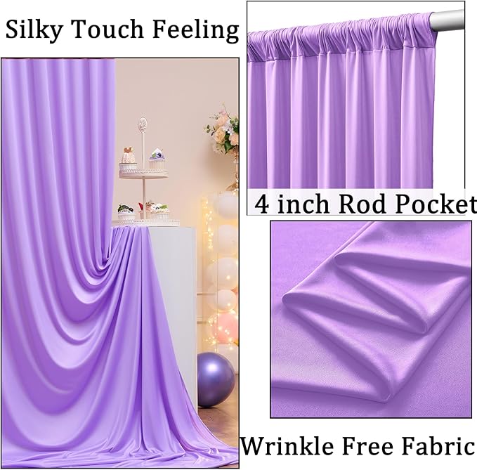 10x8 ft Wrinkle Free Lavender Light Purple Backdrop Curtain Drapes, Polyester Wedding Curtains Party Background for Baby Shower Birthday Parties