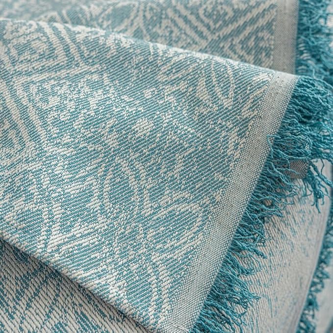 ROOMLIFE Blue Couch Cover Boho Sofa Covers for 3 Cushion Couch Washable, Furniture Protector Sofa Couch Cover for Dogs, Soft Breathable Sofa Slipcover, Couch Throw Blankets with Tassels 71''X150''