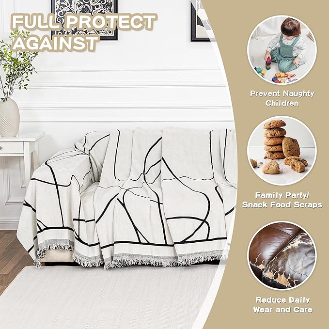 MEETSKY Couch Cover Sofa Covers Washable Simple Modern Black Jacquard Sofa Slipcover for 3 Cushion Couch Covers, Chenille Couch Cushion Covers for Dogs Kids Easy Install, 91" x 134", Black Curve