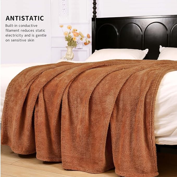 Plush Fleece Throw Blanket for Couch and Bed, Fluffy Fuzzy Cozy Soft Blankets All Season Use (50x60 Inches,Burnt Orange)