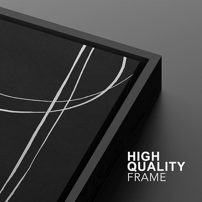 SIGNWIN Framed Canvas Print Wall Art Set Grunge Mid-Century Geometric Lines Abstract Shapes Illustrations Modern Art Minimal Boho Relax/Calm for Living Room, Bedroom, Office - 16"x24"x2 Black