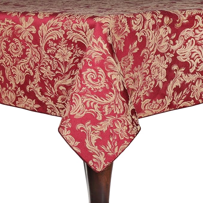 Ultimate Textile -5 Pack- Miranda 60 x 144-Inch Rectangular Damask Tablecloth - Jacquard Weave, Bordeaux