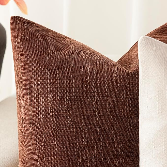 Foindtower Pack of 2 Soft Textured Chenille Throw Decorative Pillow Covers Square Accent Solid Cushion Cover Cozy Neutral Farmhouse Pillow Case for Couch Sofa Bedroom Living Room 24x24 Inch,Red Taupe