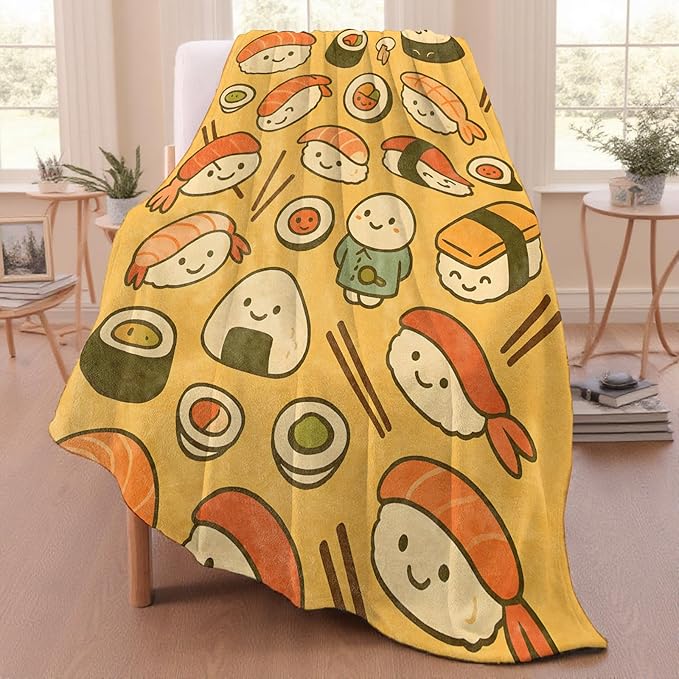 Sushi Throw Blanket for Adutls Kids, 40x50 in, Cozy Soft Warm Fleece Blankets Gifts for Couch, Camping, Hiking Decor