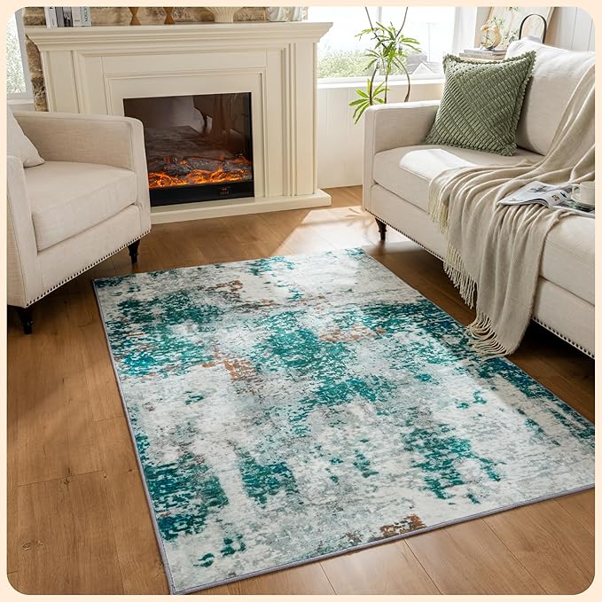 Istana 4x6 Area Rug - Green Rugs for Living Room 4x6 - Foldable Rugs for Bedroom - Stain Resistant Washable Rug - Eco-Friendly Boho Area Rugs - Easy to Clean Living Room Rug 4 x 6