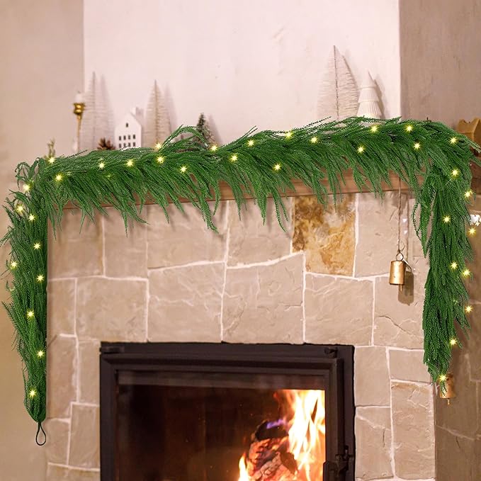 Fovths 1 Pack 6 Feet Christmas Norfolk Garlands Set Green Artificial Winter Pine Garlands Light String Faux Greenery Garland Pine Garland for Xmas Holiday Home Indoor Decor, Green