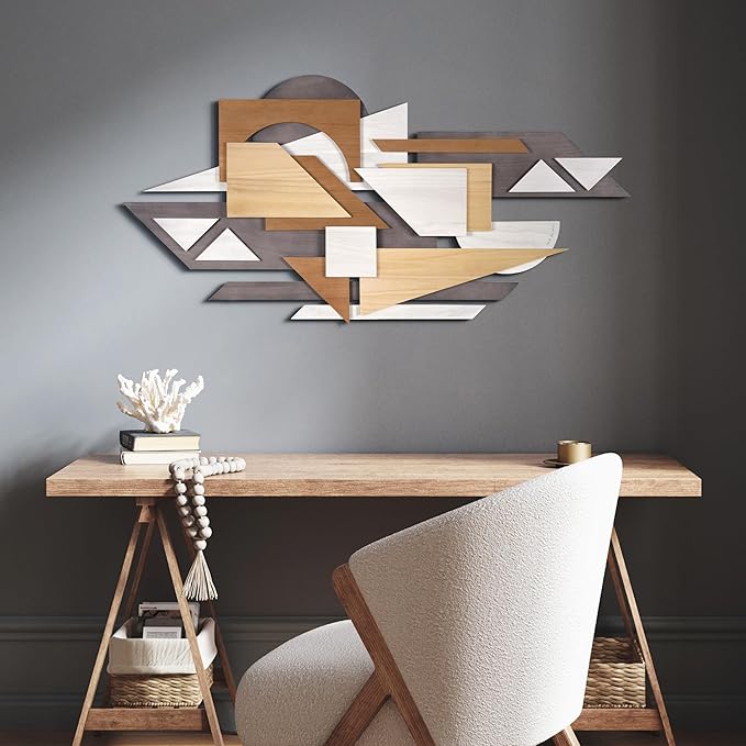 Empire Art Direct "Moonlit Mist I Handmade Dimensional Solid Paulownia Wood Abstracts Wall Art, Ready to Hang, Living Room, Bedroom & Office, 48" x 24"x 1.42"