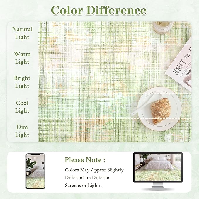 9x12 Area Rugs for Living Room: Washable Modern Abstract Rug Large Soft Non Slip Living Room Rug Indoor Low Pile Carpet for Bedroom Dining Room Home - Multi Green