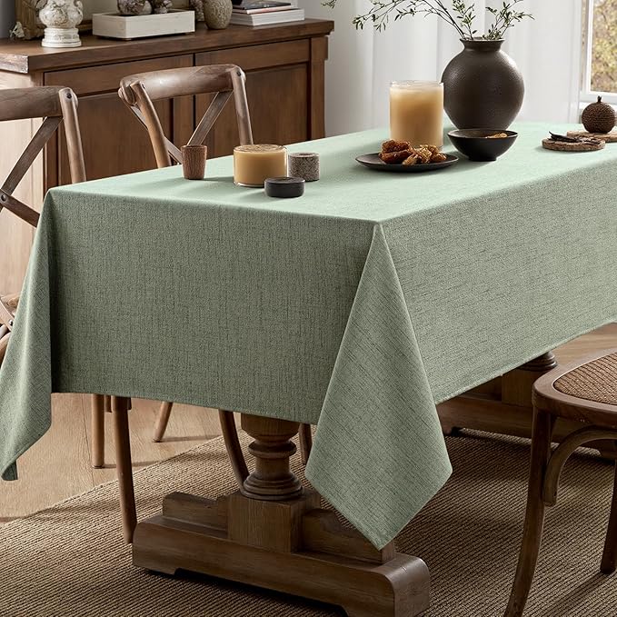 MIULEE Sage Green Linen Polyester Tablecloth 52x70 Inch Rectangle Table Cloth Waterproof,Stain Resistant & Wrinkle Resistant for Dining Party Wedding