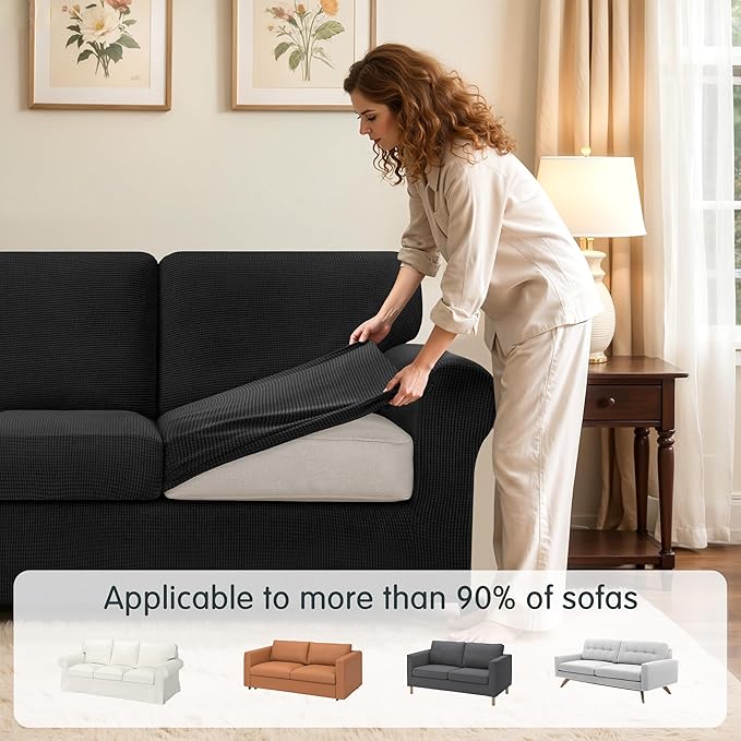 SUBRTEX 5 Pieces Stretch Sofa Slipcover Sets Couch Cover Sets Backrest Cushion Covers Furniture Protector Collection Set for Oversize Sofa Loveseat Chair Slip Covers(Medium, Black)