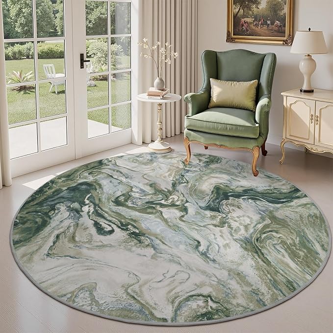 6x6 Round Area Rugs for Living Room, Modern Abstract Rug for Bedroom, Contemporary Machine Washable Rug, Large Stain Resistant Carpet for Dining Room Playroom Home Office, Pet & Kids Friendly