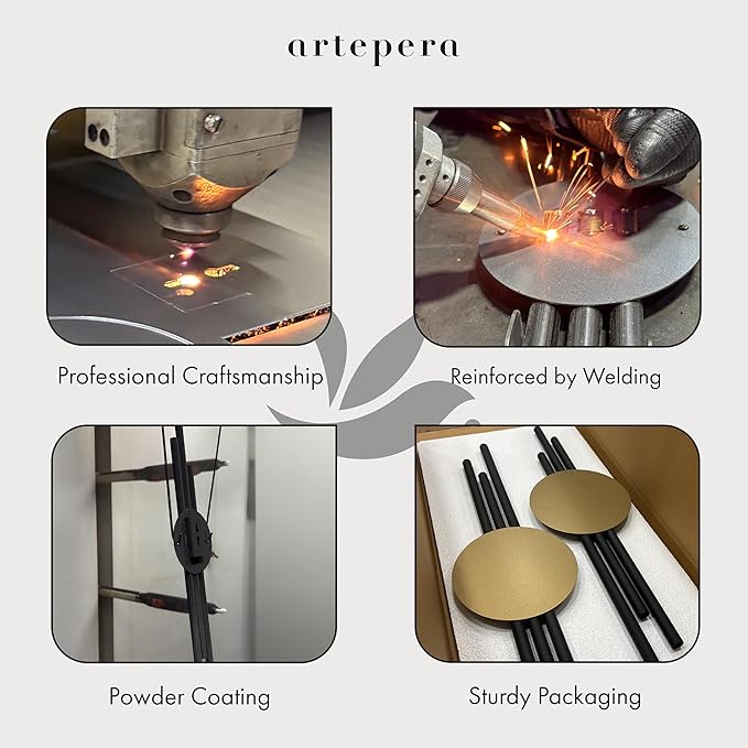 ARTEPERA Antique Lines Metal Wall Art Set of 2 - Modern & Unique Wall Decor, Metal Wall Sculpture for Living Room, Bedroom, Office - Vertical Geometric Wall Decor (Black - Gold, 33" x 9.4")