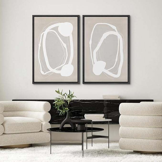 SIGNWIN Framed Canvas Print Wall Art Set Pastel Tan Circle Ring Collage Abstract Shapes Cozy Neutral Modern Art Decorative Nordic Multicolor for Living Room, Bedroom, Office - 16"x24"x2 Black