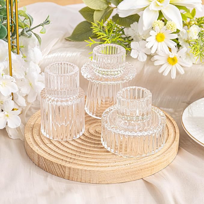 WELLIFE Candlestick Holders-Glass Candle Holder, Clear - Set of 6 for Wedding, Party & Table Centerpiece Decor