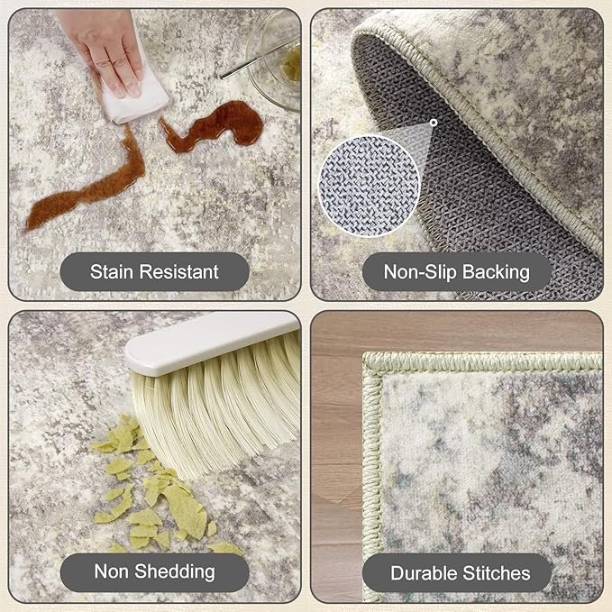 Washable Area Rugs for Living Room 8x10 - Large Neutral Modern Abstract Rug, Soft Low Pile Carpet with Non Slip Backing for Under Dining Room Table, Bedroom, Home, Office, Dorm - Brown Grey