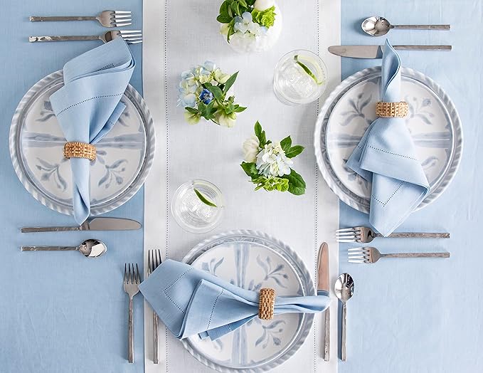 Solino Home Linen Sky Blue Tablecloth 60 x 108 Inch - Classic Hemstitch, 100% Pure Linen Rectangular Tablecloth - Machine Washable Table Cloth for Christmas, Holiday