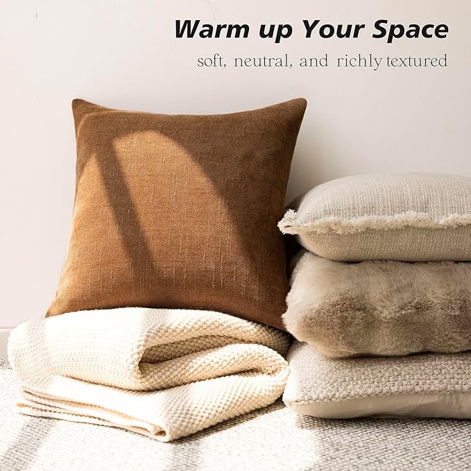 Foindtower Pack of 2 Soft Textured Chenille Throw Decorative Pillow Covers Lumbar Accent Solid Cushion Cover Cozy Farmhouse Pillow Case with Zippe for Couch Sofa Bed Living Room 12x24 Inch, Bronze
