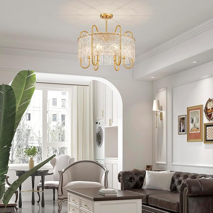 Shrine Lighting Gold Chandeliers, Modern Luxury Style, Perfect Glass Chandeliers for Living Space, D23.4'' × H19.5'', 6 x E12 Sockets, Glass Shade & Brass Finish Frame
