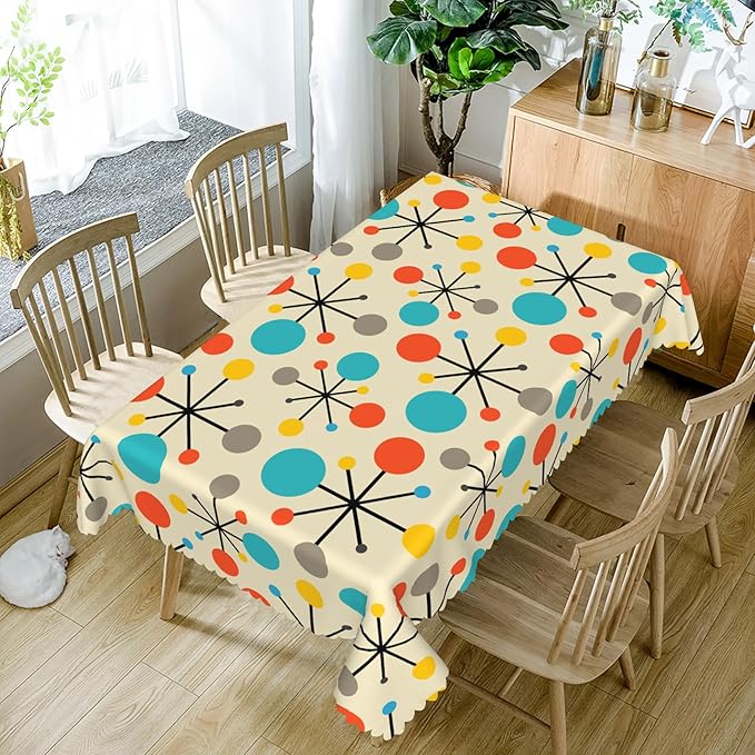 54x70inches Mid Century Tablecloth Modern Atomic Retro Table Cloth Water Resistant Oil Proof Rectangle Table Cover for Dining Room Kitchen Home Decorations Indoor and Outdoor Party Picnic